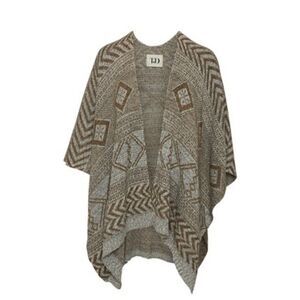 The Jetset Diaries Tan & Gray Abstract Pattern Knit Poncho Plus Size